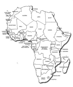 Contour political map of Africa.