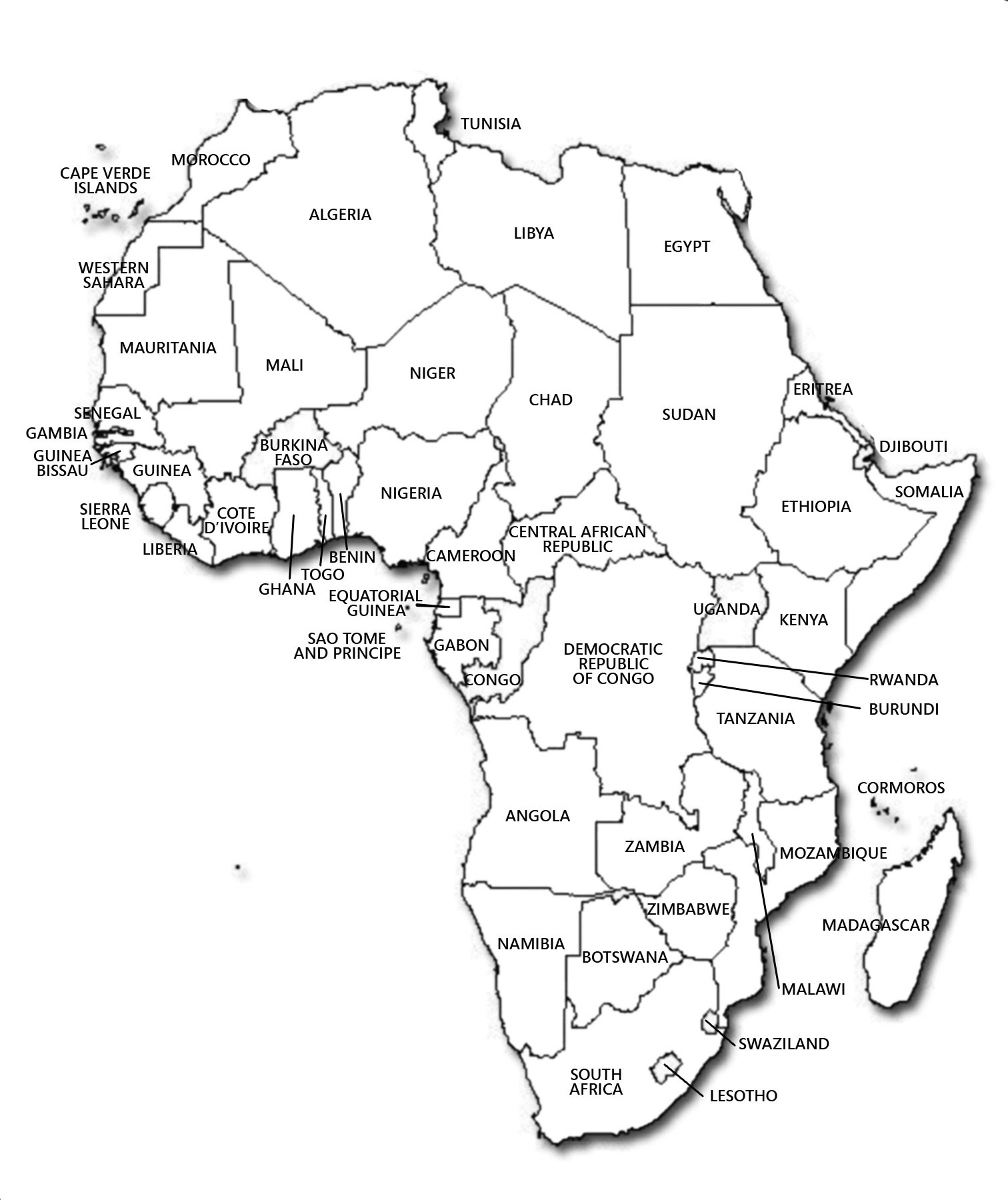 africa political map black and white