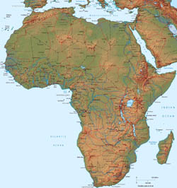 Detailed political map of Africa with relief.