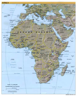 Large political map of Africa with relief - 2000.