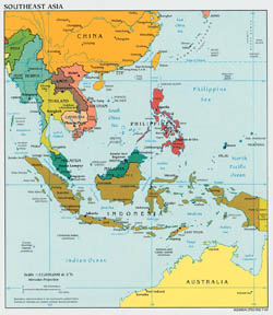 Southeast Asia political map with capitals - 2003.