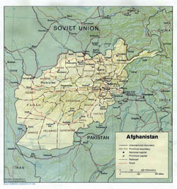 Detailed political and administrative map of Afghanistan with relief - 1986.