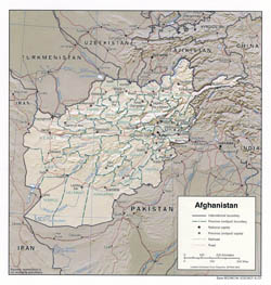 Detailed political and administrative map of Afghanistan with relief - 2002.