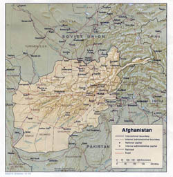 Detailed political and administrative map of Afghanistan with roads, cities and relief - 1983.