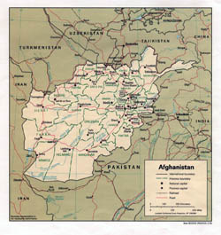 Large political and administrative map of Afghanistan with major cities and roads - 1993.