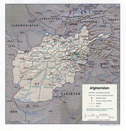 Large political and administrative map of Afghanistan with relief - 2001.