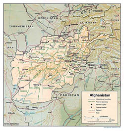 Large political and administrative map of Afghanistan with relief, major cities and roads - 1993.