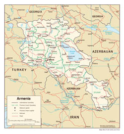 Large detailed political and administrative map of Armenia with roads and cities - 2002.