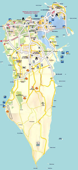 Detailed tourist map of Bahrain with roads.