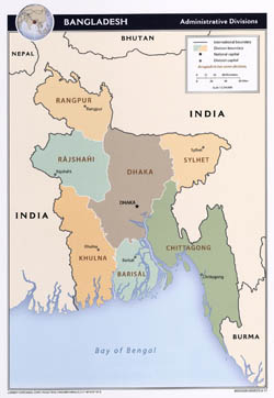 Large detailed administrative divisions map of Bangladesh - 2011.