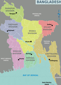 Large detailed administrative divisions map of Bangladesh.