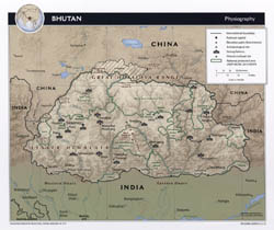 Large physiography map of Bhutan - 2012.