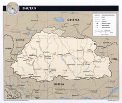 Large political map of Bhutan with roads, major cities and airports - 2012.