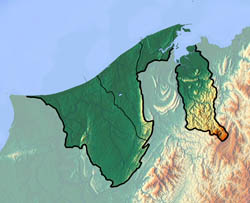 Detailed topographical map of Brunei.