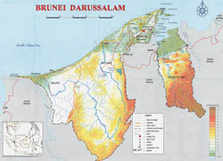 Large physical map of Brunei.