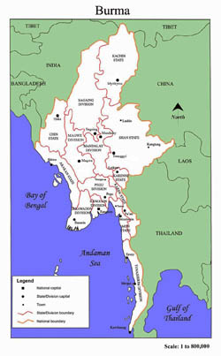 Administrative map of Burma.