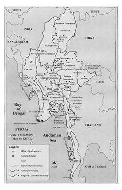 Administrative map of Myanmar.