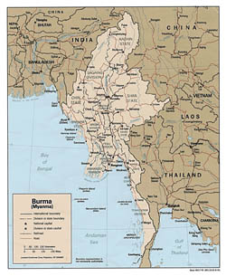 Detailed political and administrative map of Burma (Myanmar) - 1991.