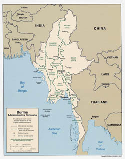 Large detailed administrative divisions map of Burma - 2007.