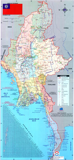Large political and administrative map of Burma.