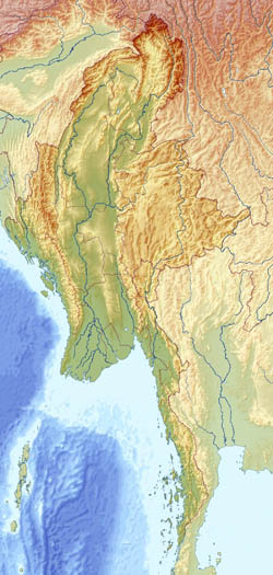 Large relief map of Myanmar (Burma).