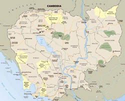 Large detailed National Parks map of Cambodia.