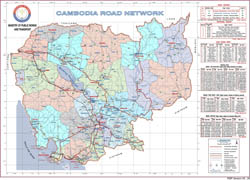 Large scale detailed Cambodia road network map.