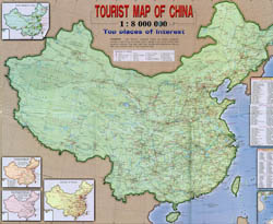 Large detailed tourist map of China with roads and cities.