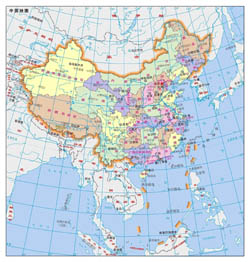 Large political and administrative map of China in Chinese.