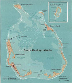 Large detailed map of Cocos Keeling Islands with cities and airport - 1976.
