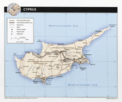 Large detailed political map of Cyprus with roads, cities and airports 2010.