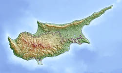 Large relief map of Cyprus.
