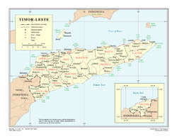 Large detailed political and administrative map of East Timor with roads, cities and airports.