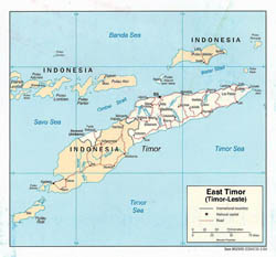 Large political map of East Timor with roads and major cities - 2003.