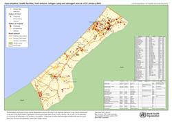 Large detailed health facilities and road network map of Gaza Strip - 2009.