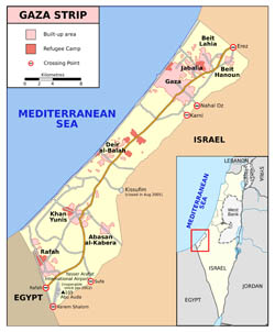 Large detailed map of Gaza Strip with roads and cities.