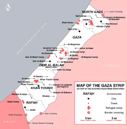 Large map of Gaza Strip with cities.