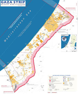 Large scale map of Gaza Strip with roads and cities - 2012.
