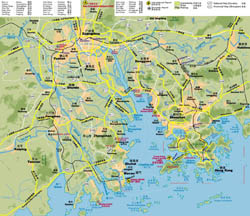 Detailde highways map of Hong Kong, Shenzhen, Guangzhou and Macau region.