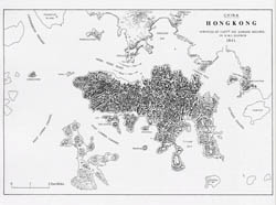Detailed old map of Hong Kong island with relief - 1841.