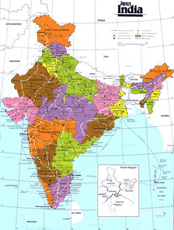 Administrative map of India with highways and major cities.