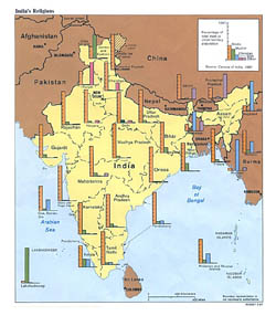 Detailed India religions map - 1987.