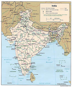 Detailed political and administrative map of India - 1996.