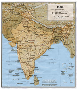 Detailed political and administrative map of India with relief - 1979.