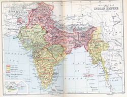 Large detailed old political and administrative map of India - 1893.