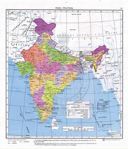 Large detailed political map of India.