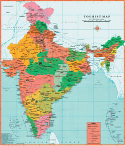 Large detailed tourist map of India.