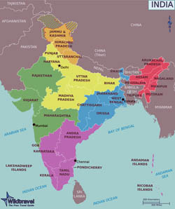 Large regions map of India.