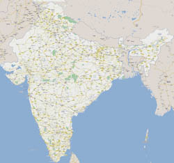 Large road map of India with national parks and cities.