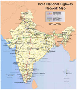 Large scale India National Highway Network map.
